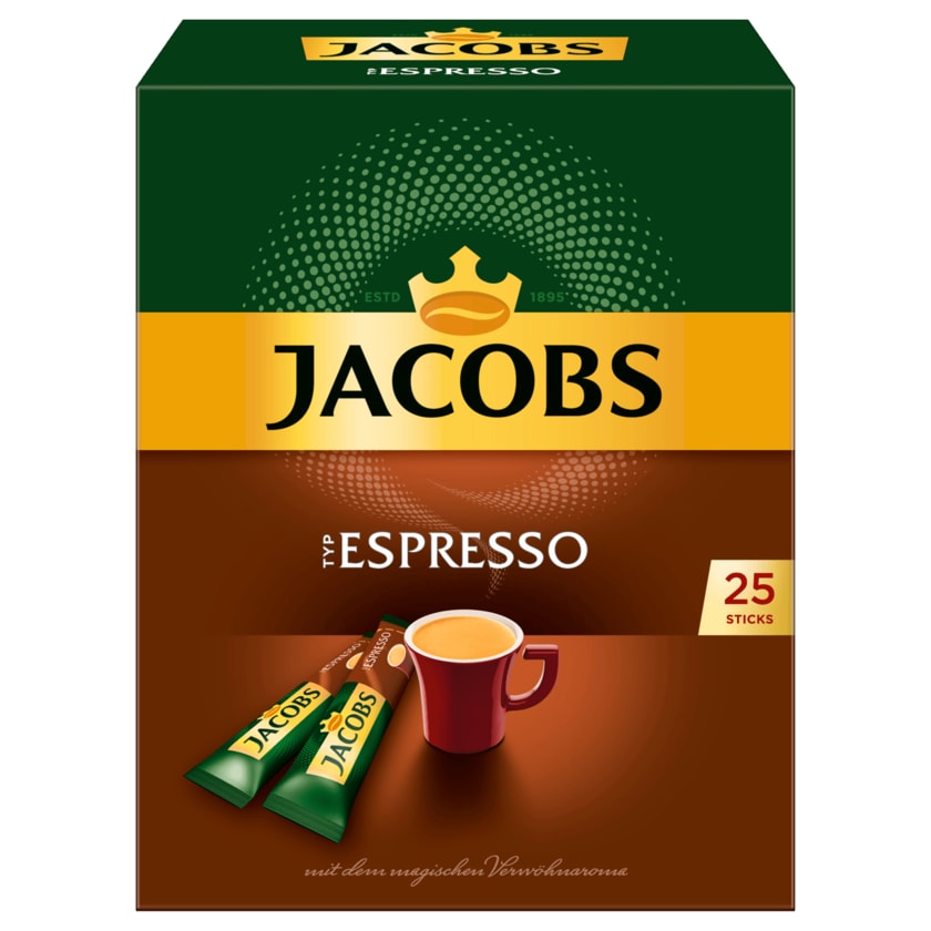 Jacobs löslicher Kaffee Espresso, 25 Instant Kaffee Sticks